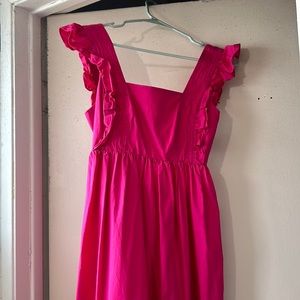 Aqua xs pink, open back with tie, frills shoulder, long dress.